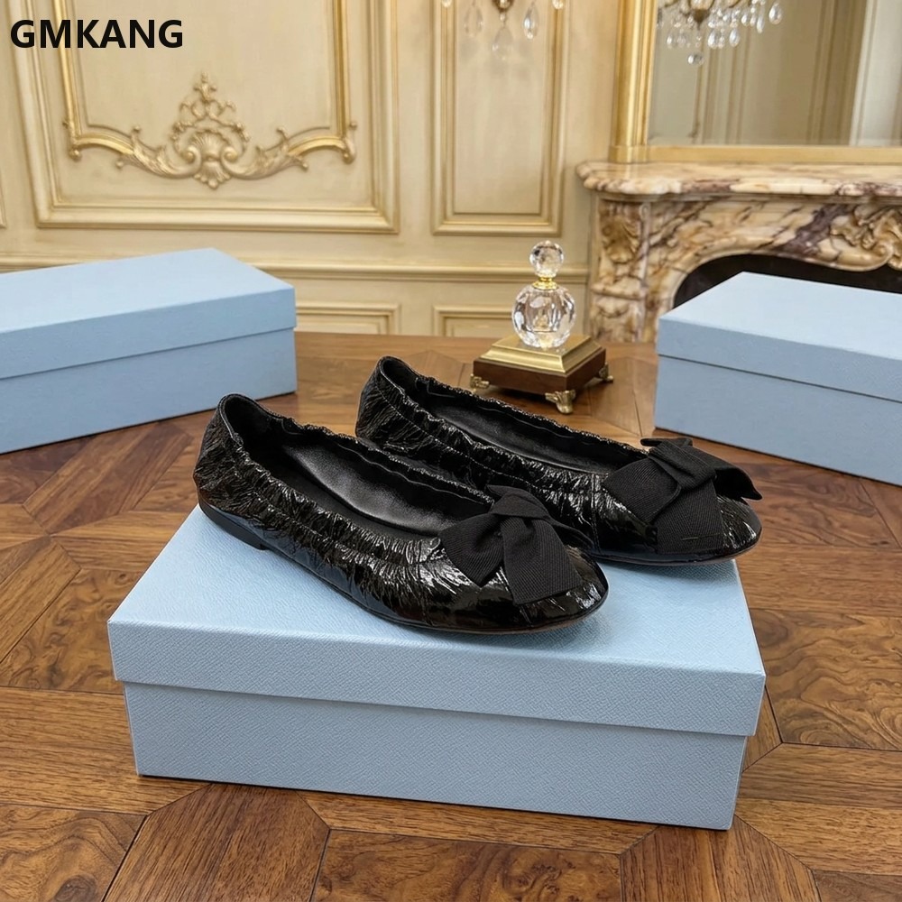 Leather Work Women Shoes - Damen Ballerinas mit Schleife und Falten,