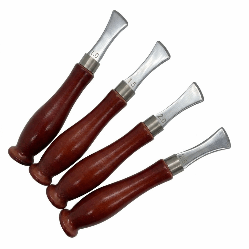 Leatherwork Edge Creaser - 4-teiliges Präzisions-Kantenrillwerkzeug für Leder mit Holzgriff,