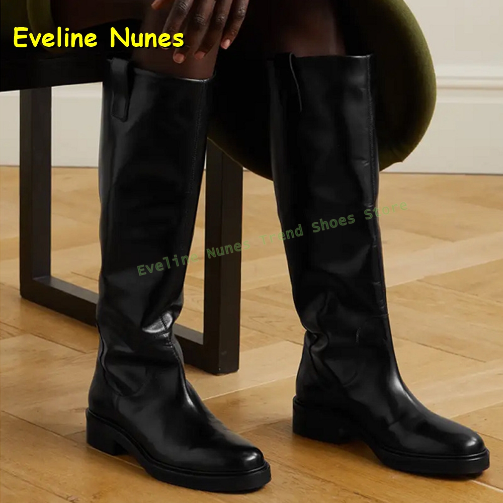 Leather Work Women Shoes - Schwarze Leder-Kniehohe Reitstiefel für Damen mit