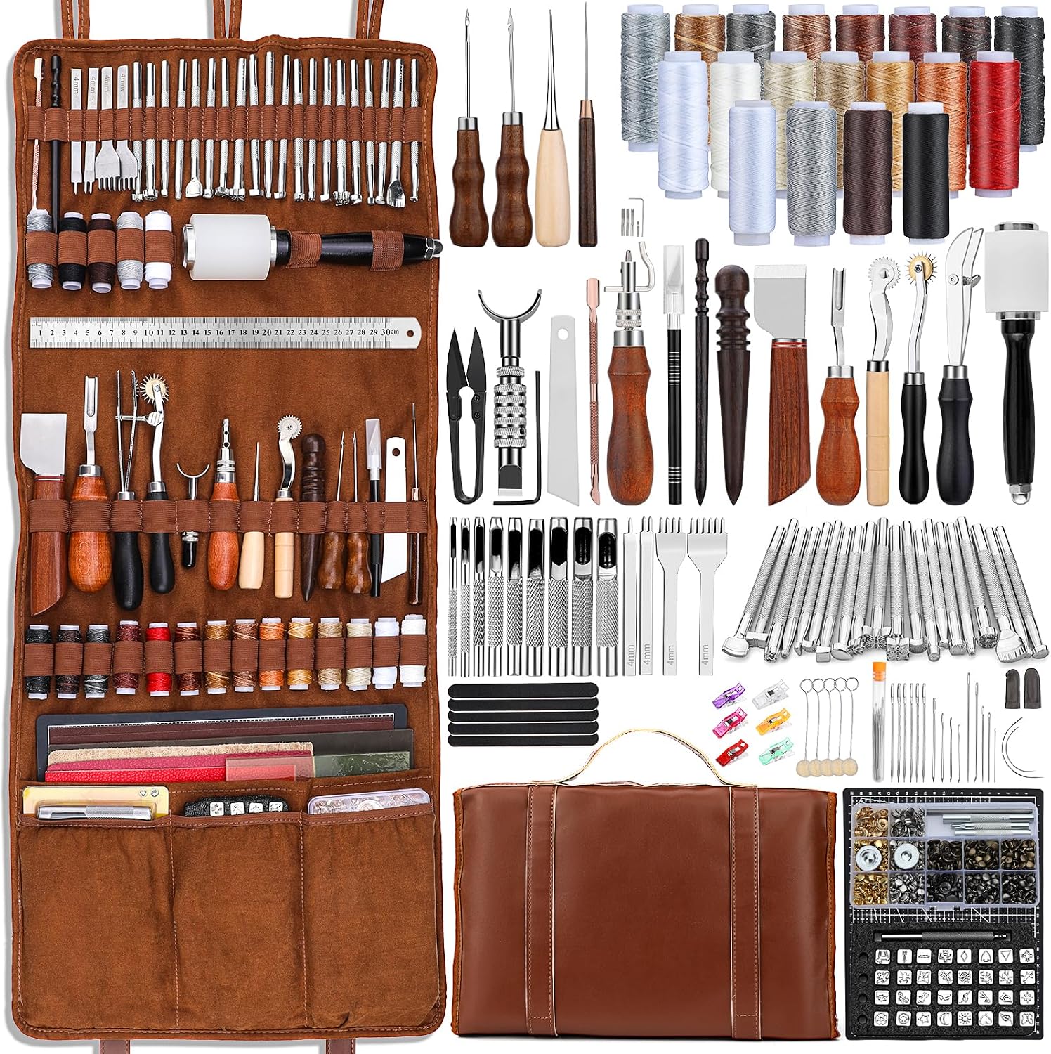 Leatherwork Craft - Lederbearbeitungs-Set mit Werkzeugen für Lederhandwerk, Schneidematten,