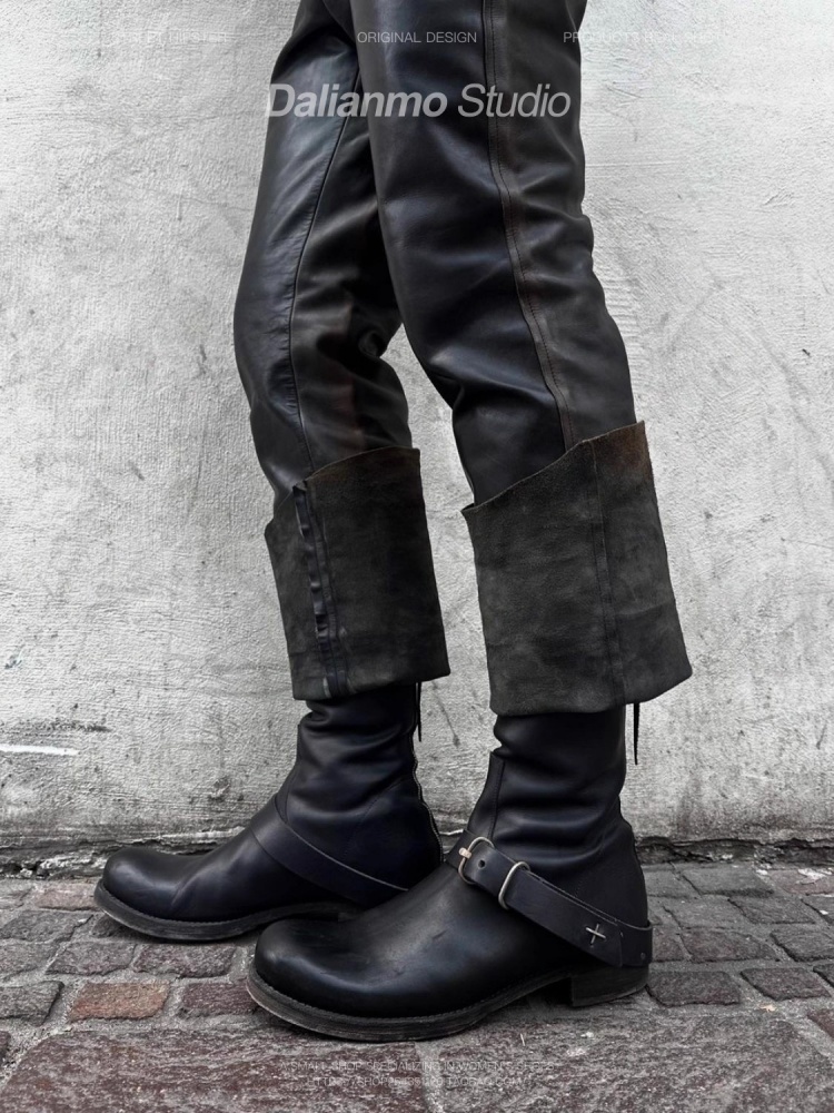 Leather Work Youtube - Schwarze coole kurze Stiefel für Herren,