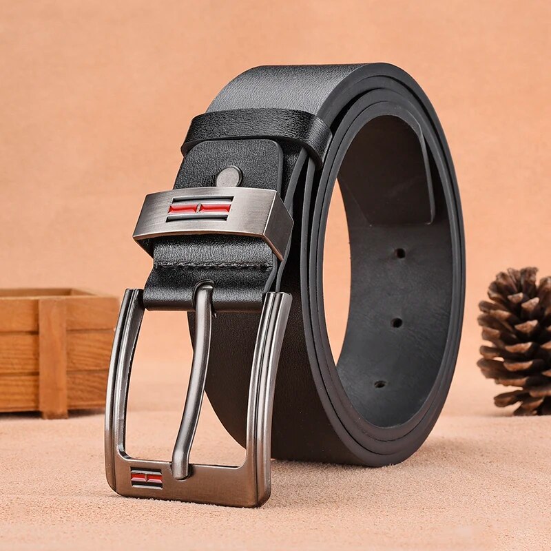 Leather Works Belt - Modischer, lässiger, luxuriöser Herren-Gürtel mit Metall-Dornschließe,