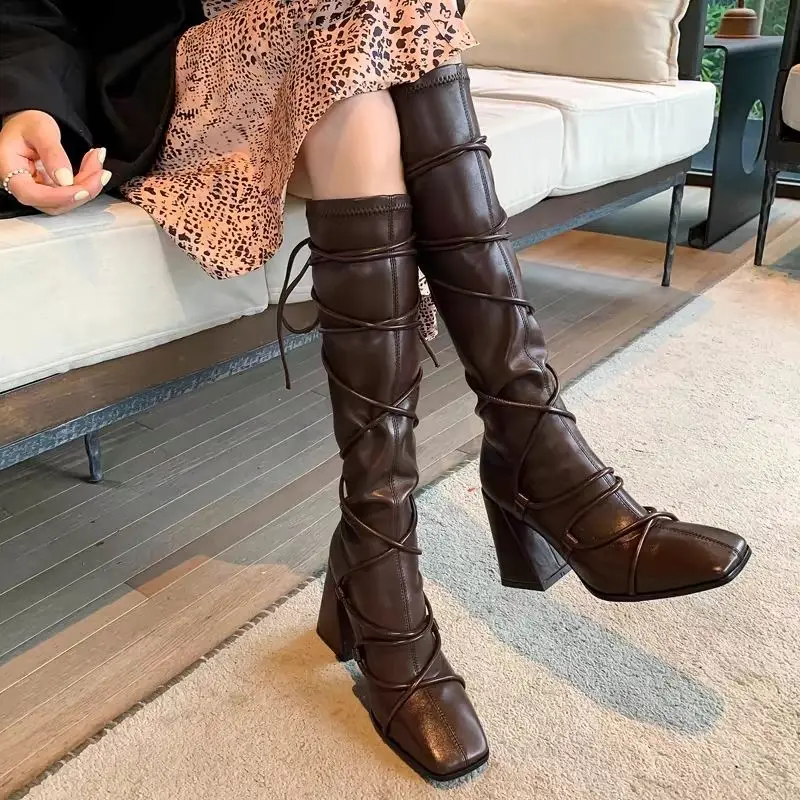 Herbst Winter Lederband Knieho – Leather Work Women Shoes Bewertung und Preis